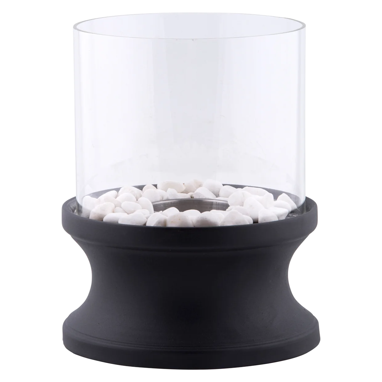 Камина на биоетанол XL черна кръгла 20cm стъкло 30cm височина + каменна декорация